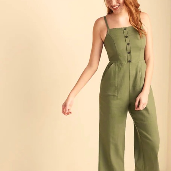 Riley & James Button Front Olive Green Jumpsuit S - Picture 1 of 9